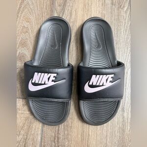 Nike Black Slides with Pale Pink Swoosh - Women’s Size 8